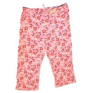 Therabouts Pink Floral Lounge Casual Pants Size Plus 3XL XXXL Drawstring New